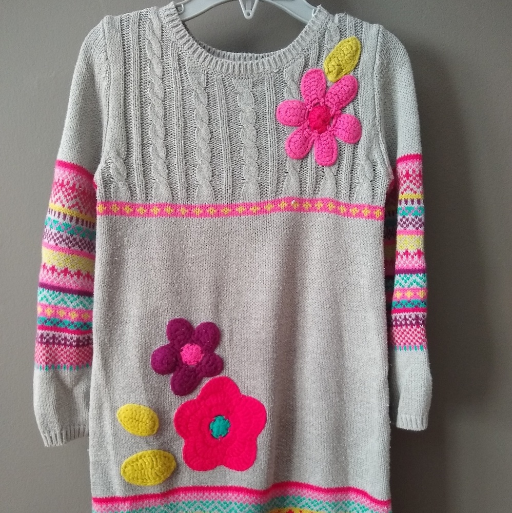 Gray with flowers sweater dress, size 4